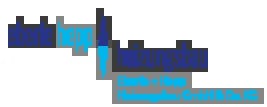 Abstract blue and teal pixelated shapes and bars arranged horizontally on a light background